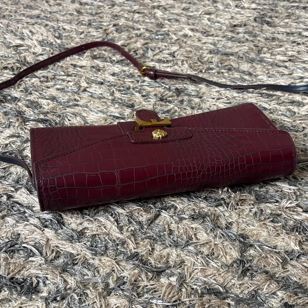 Anne Klein Burgundy Croc-Embossed Clutch Removable Shoulder Strap